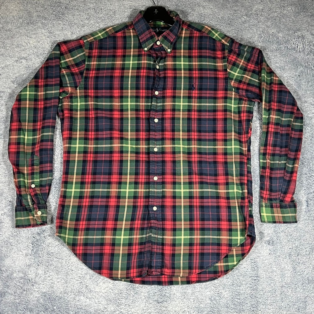 Ralph Lauren Mens Classic Fit Plaid Button‎ Down Shirt Red Green Blue Medium